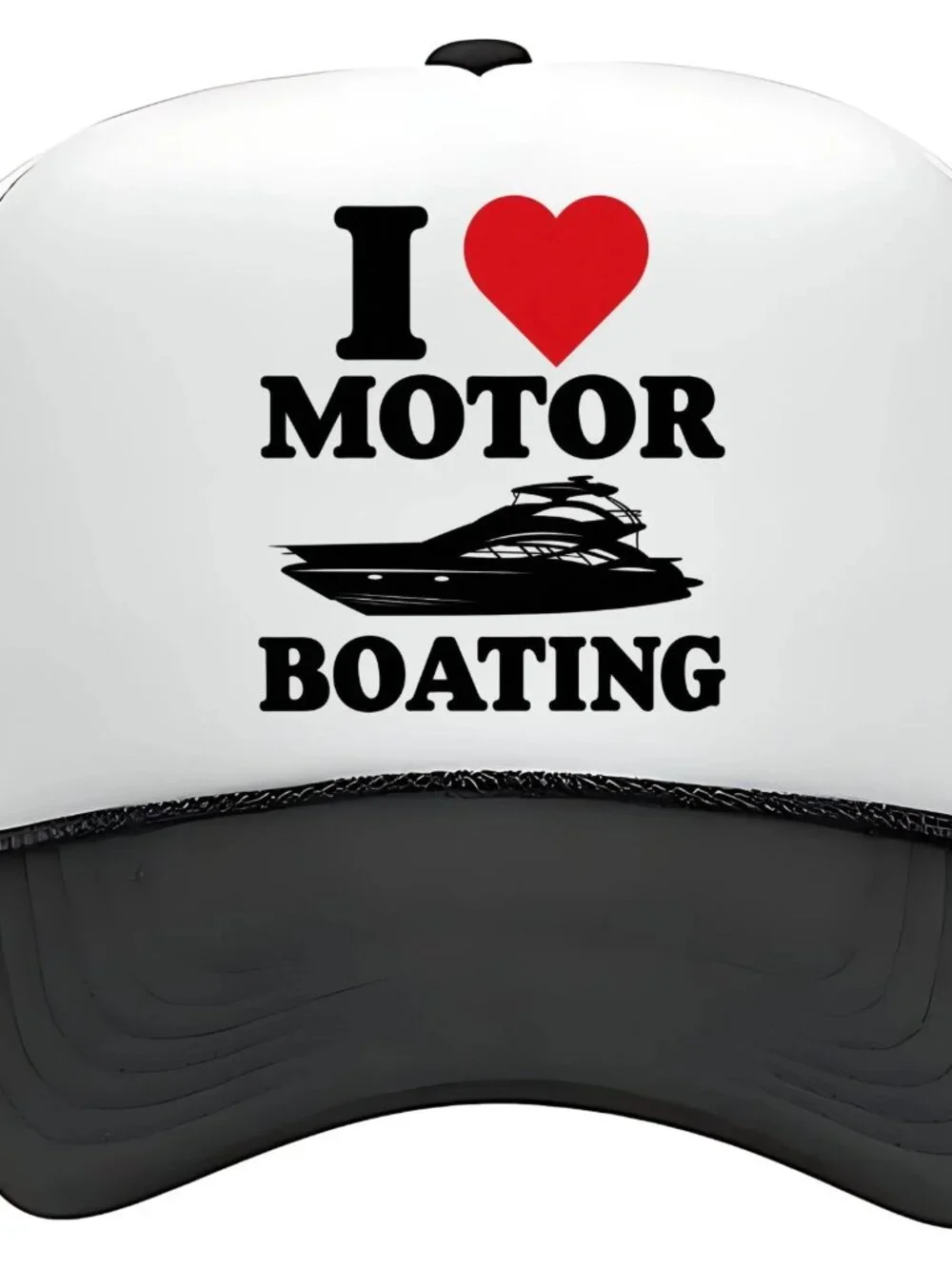 I Love Motor Boating Funny Yacht Camo White Foam Rope Snapback Trucker Hat Retro